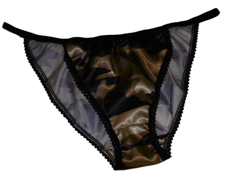 Dark Brown Camouflage and Black Tanga Panties